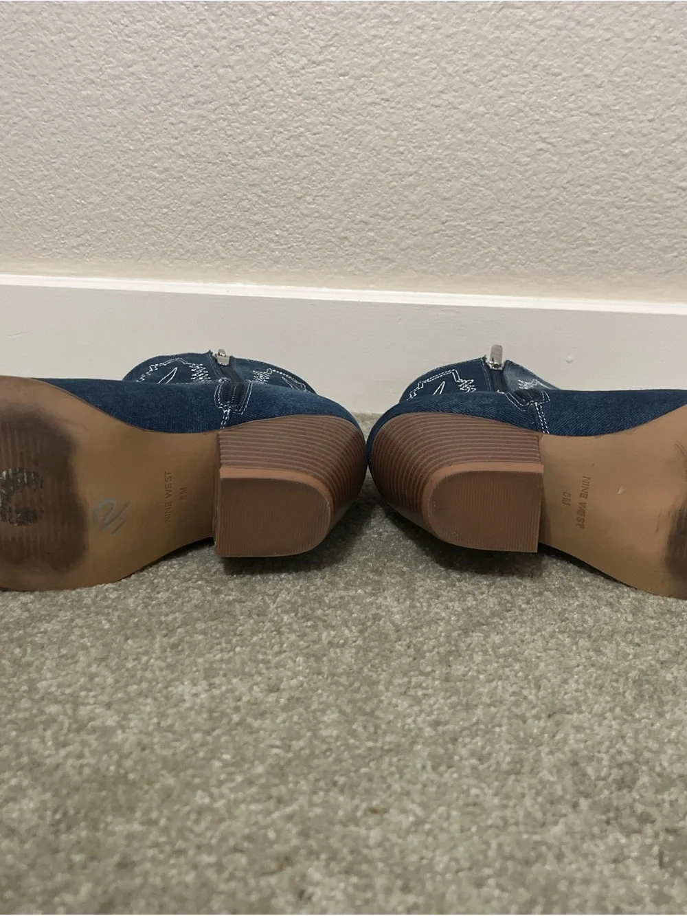 Nine West Women’s Blue Denim Western Ankle Booties